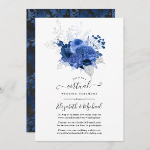 Convite Casamento Virtual Online Floral Real Azul e Prata