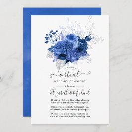 Convite Casamento Virtual Online Floral Real Azul e Prata