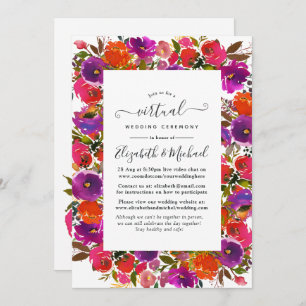Convite Casamento Virtual Online Floral Roxo e Laranja