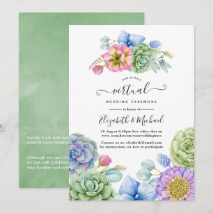 Convite Casamento Virtual Online Floral Suculento da Moda