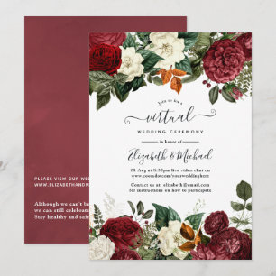 Convite Casamento Virtual Online Floral Vermelho Vinho Bor