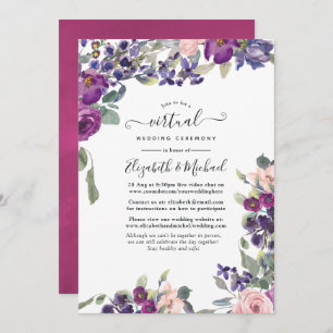 Convite Casamento Virtual Online Floral Violet e Plum