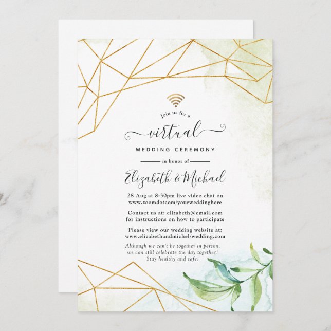 Convite Casamento Virtual Online Geométrico Trendy Waterco (Frente/Verso)