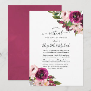 Convite Casamento Virtual Online Marsala e Floral Rosé