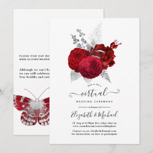 Convite Casamento Virtual Online Rosa Vintage Vermelha e P