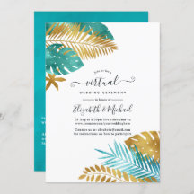 Casamento Virtual Online Tropical Teal e Dourado