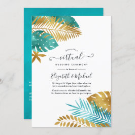 Convite Casamento Virtual Online Tropical Teal e Dourado