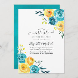 Convite Casamento Virtual Online Turquesa e Amarelo Floral