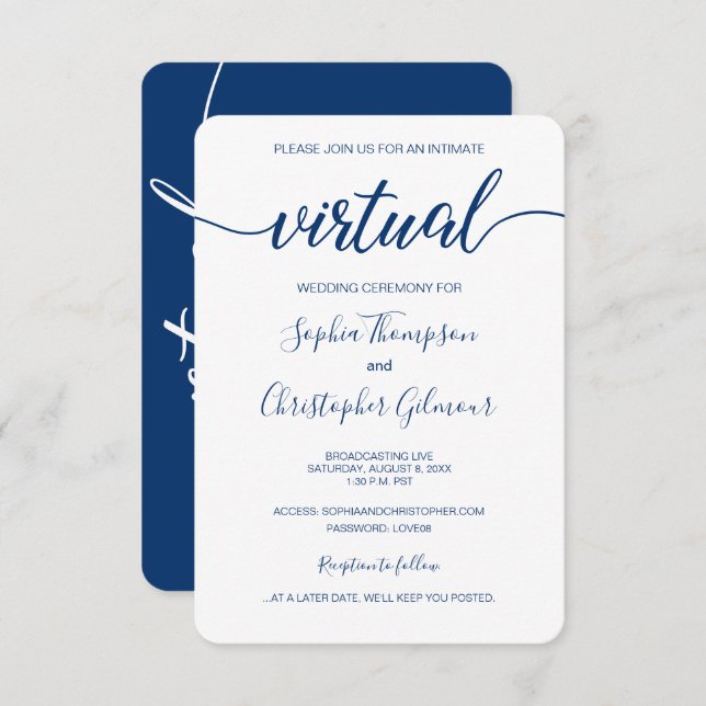 Convite Casamento VIRTUAL Personalizado Real Blue Chic (Frente/Verso)