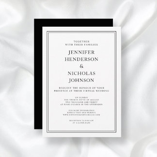 Convite Casamento Virtual Preto e Branco Clássico Elegante