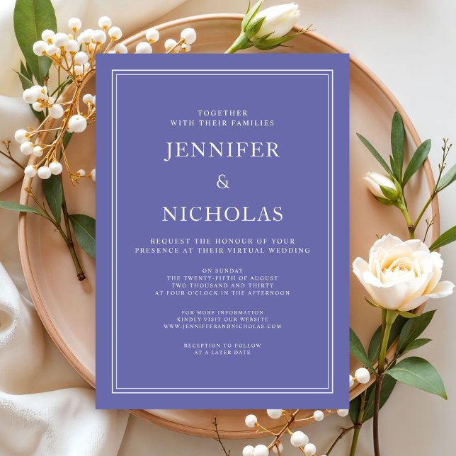 Convite Casamento Virtual Roxo Formal Elegante Moderno (Modern Elegant Formal Purple Virtual Wedding Invitation)