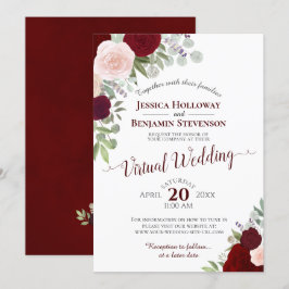 Convite Casamento Virtual Rustic Burgundy Red & Pink Flora