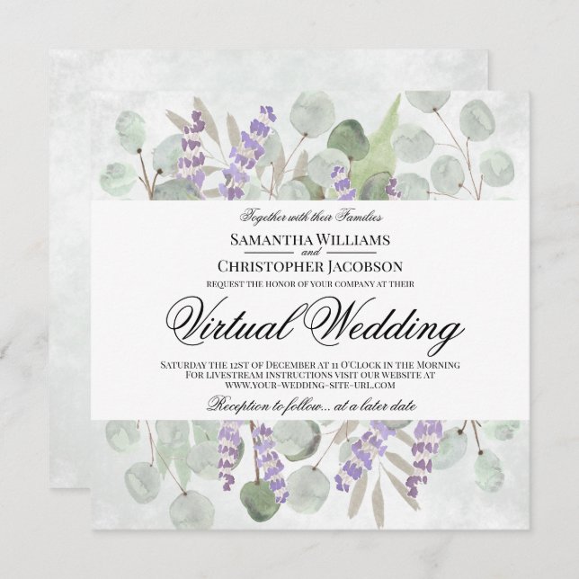Convite Casamento Virtual Rustic Eucalyptus & Lavanda (Frente/Verso)