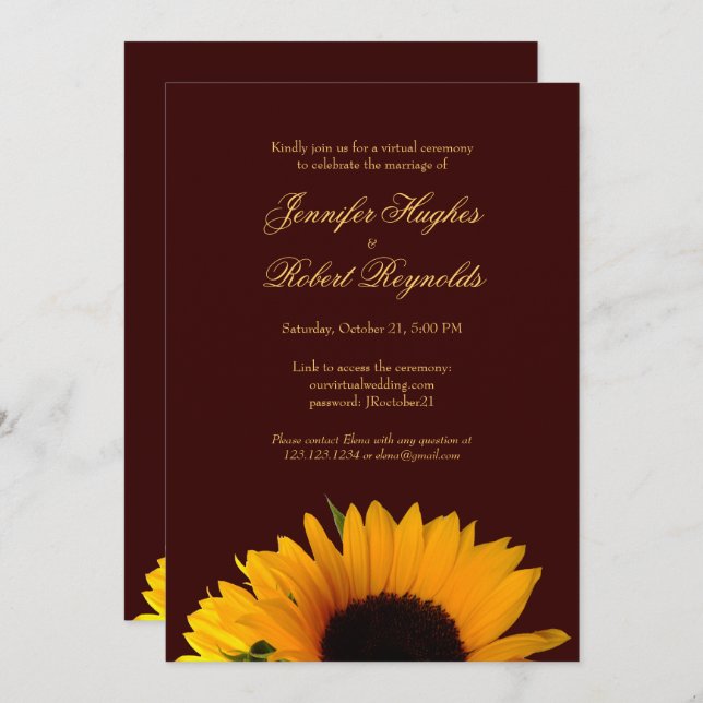 Convite Casamento Virtual Rustic Sunflower (Frente/Verso)