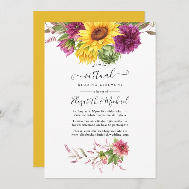 Convite Casamento Virtual Rustic Sunflower Online (Frente/Verso)