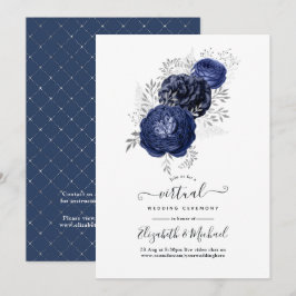 Convite Casamento Virtual Rústico Navy e Floral Prata