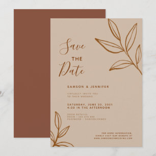 Convite Casamento Virtual Terracotta Leaf Save the Date