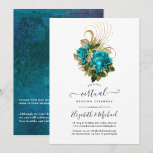 Convite Casamento Virtual Turquesa e Ouro da Floresta da M