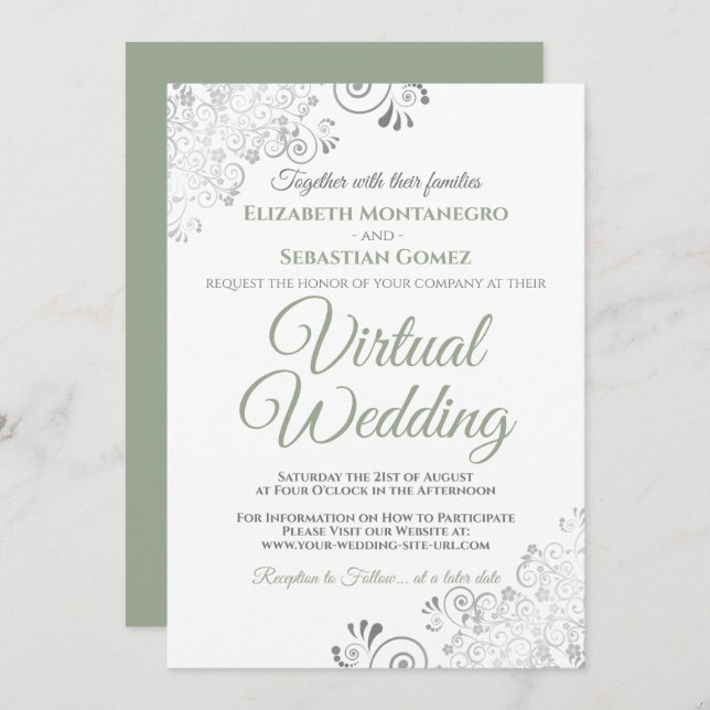 Convite Casamento Virtual Verde e Branco dos Silver Frills (Frente/Verso)