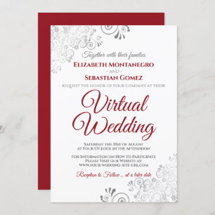 Convite Casamento Virtual Vermelho e Branco Elegante para