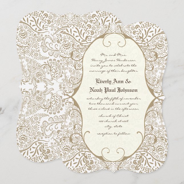 Convite Casamento Vitoriano Caprichoso Marfim Antigo  (Frente/Verso)