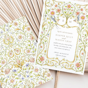 Convite Casamento Vitoriano de Floral e Aves