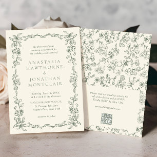 Convite Casamento vitoriano do Código QR Verde da Elegante