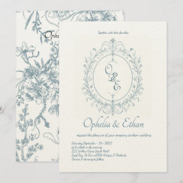 Convite Casamento vitoriano do Monograma Azul francês
