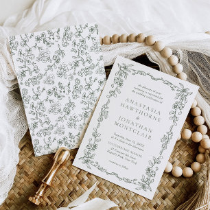 Convite Casamento Vitoriano Elegante Sage Green