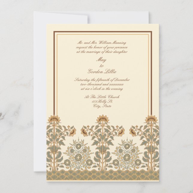 Convite Casamento vitoriano Era Art Nouveau Sunflower (Frente)