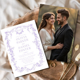 Convite Casamento Vitoriano Floral Foto Roxo Lilac