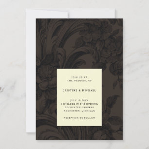 Convite Casamento vitoriano ornamental de cor castanha esc