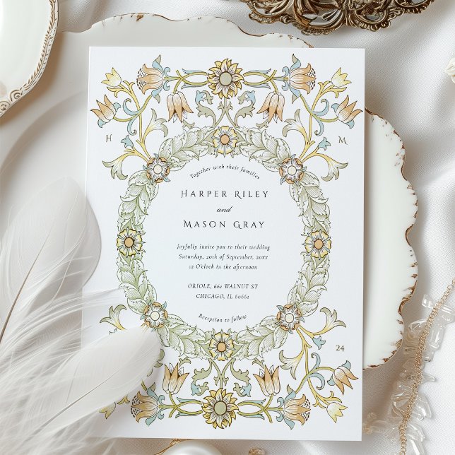 Convite Casamento vitoriano Tulips William Morris (Criador carregado)