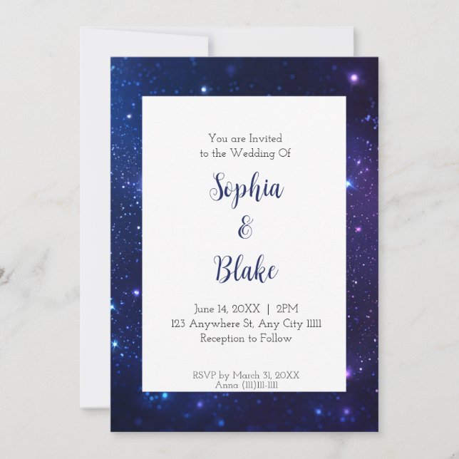 Convite Casamento Vivo Noturno Celestial (Frente)