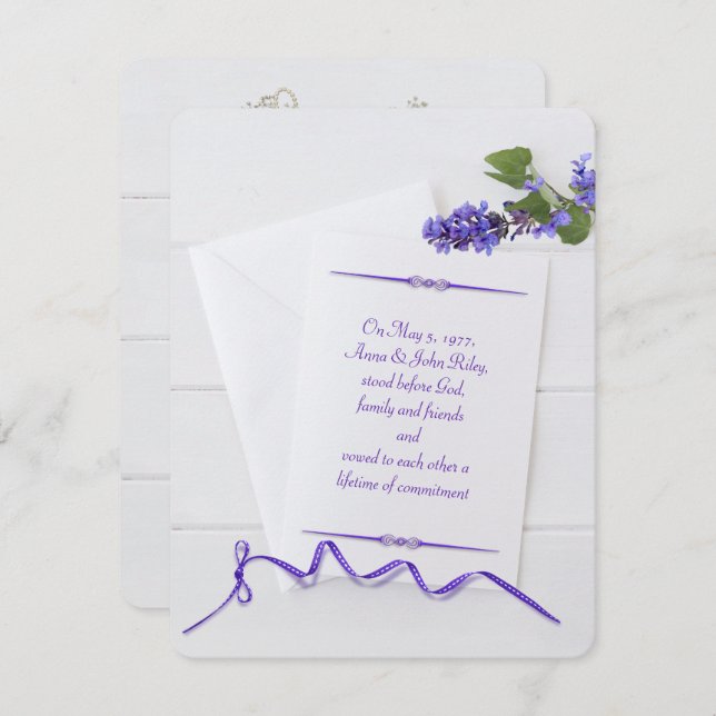 Convite Casamento Vow Renewal White stationery com fita (Frente/Verso)