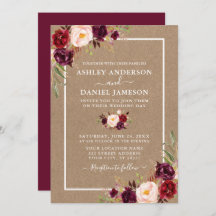 Casamento Watercolor Burgundy Floral Kraft