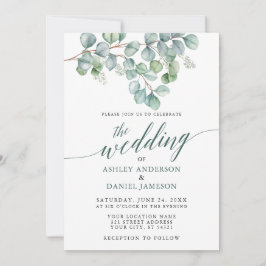 Convite Casamento Watercolor Eucalyptus Greenery Calliogra