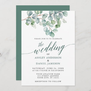 Convite Casamento Watercolor Eucalyptus Greenery Calliogra