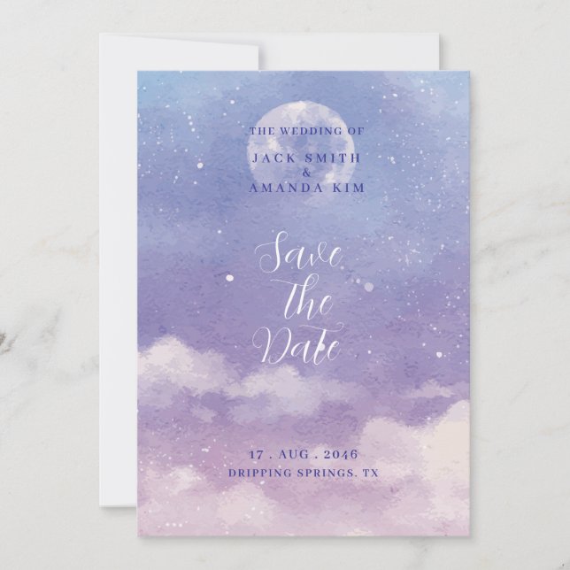 Convite Casamento Watercolor Roman Moonlight Salve a data (Frente)