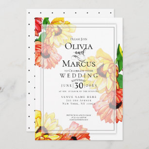 Convite Casamento Watercolor Yellow e Red Gerbera Daisy