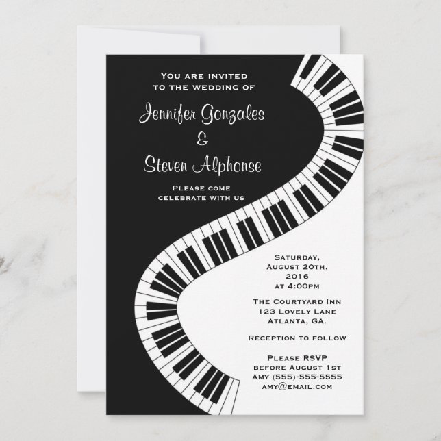 Convite Casamento Wavy Curved Piano Keys (Frente)
