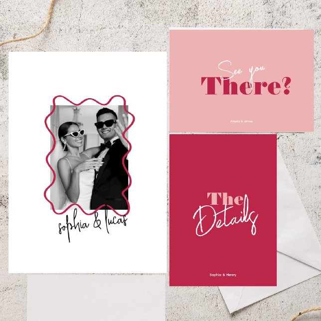 Convite Casamento Wavy Mínimo Viva Magenta, ousado moderno (Criador carregado)