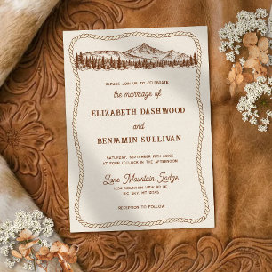 Convite Casamento Western Chic Montanhas Rústicas Desenhad