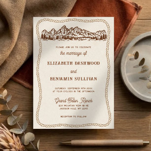 Convite Casamento Western Chic Montanhas Teton Desenhadas