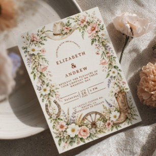 Convite Casamento Western Cowboy Flor de Campo Rubor