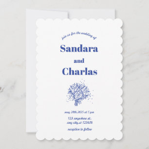 Convite Casamento Whimsic simples e escrito à mão azul