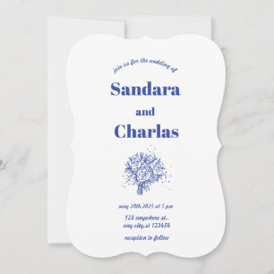 Convite Casamento Whimsic simples e escrito à mão azul