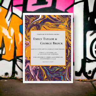 Convite Casamento Whimsical Abstrato Wavy Moderno Sem Cost