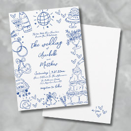 Convite Casamento Whimsical Azul Desenhado À Mão