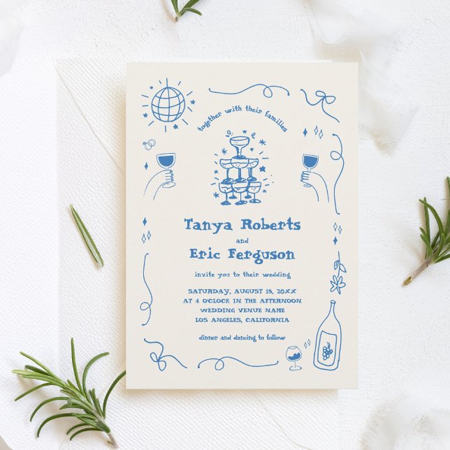 Convite Casamento Whimsical Com Campos De Champanhe Desenh (Criador carregado)